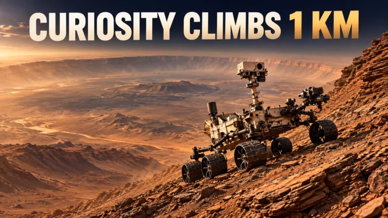 Curiosity prekonal ďalší míľnik. Z dna krátera Gale vystúpal do výšky jedného kilometra. Cestou vytvoril jedinečný záber