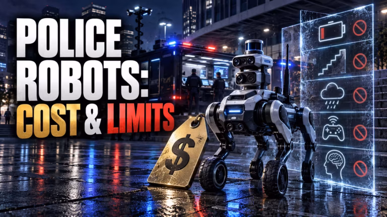 Roboti v policajných uniformách: Jeden stojí milióny, strážnik takmer milión ročne. A robot navyše pracuje 24/7 – ak sa práve nenabíja