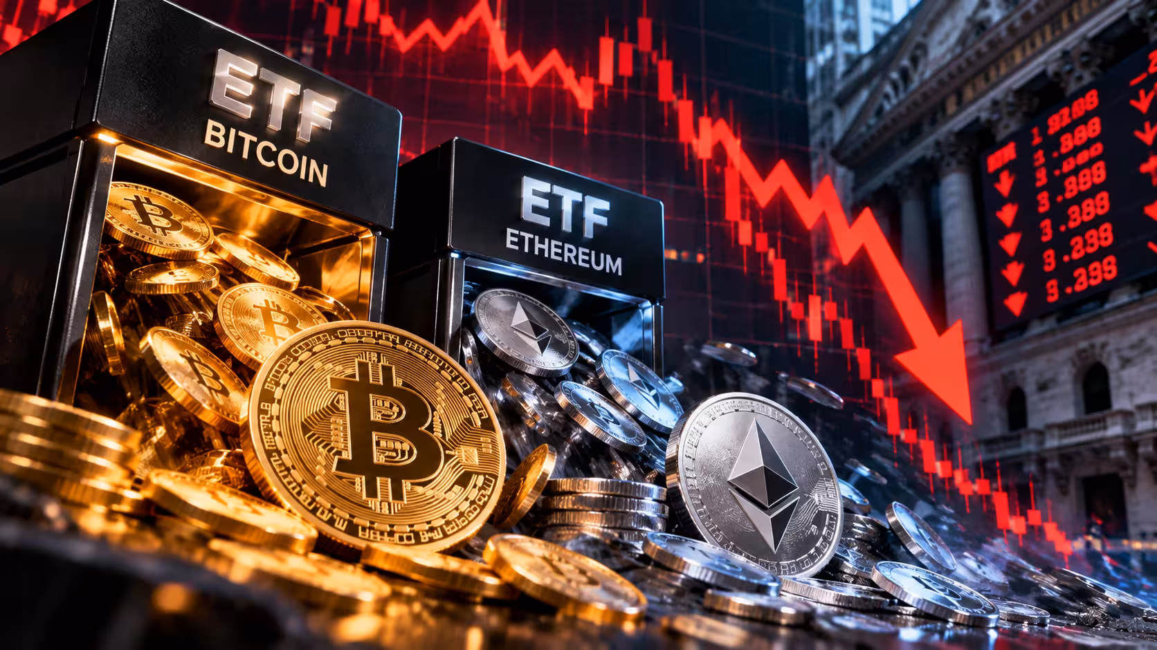 Odliv z ETF: inštitucionálny kapitál odchádza. Bitcoinové fondy stratili za jediný deň 485 miliónov dolárov, ethereum fondy zažívajú najhorší týždeň za deväť mesiacov