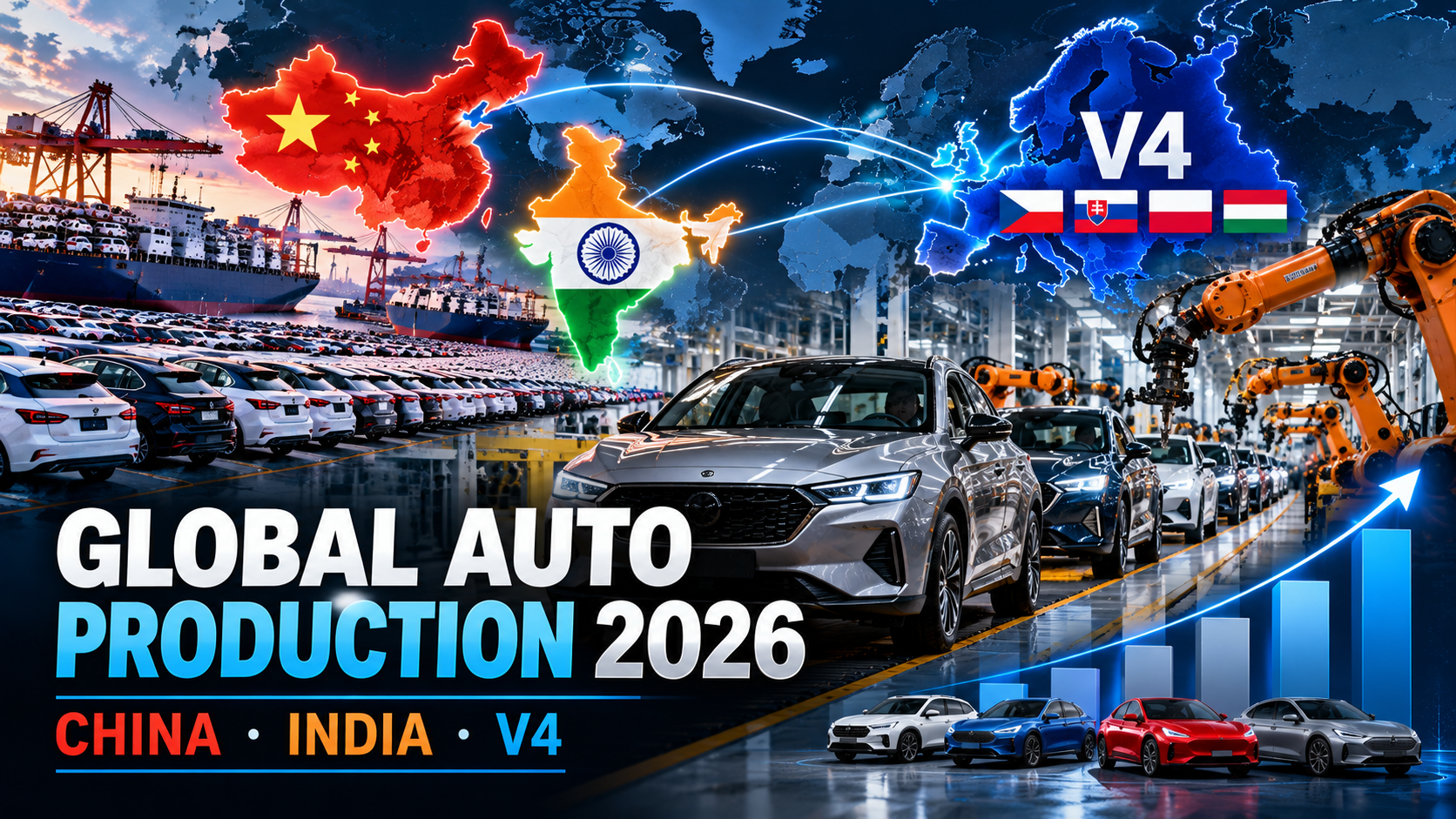Globálna mapa výroby áut 2026: Čína suverénne vedie, India predbehla Nemecko, krajiny V4 hľadajú novú pozíciu