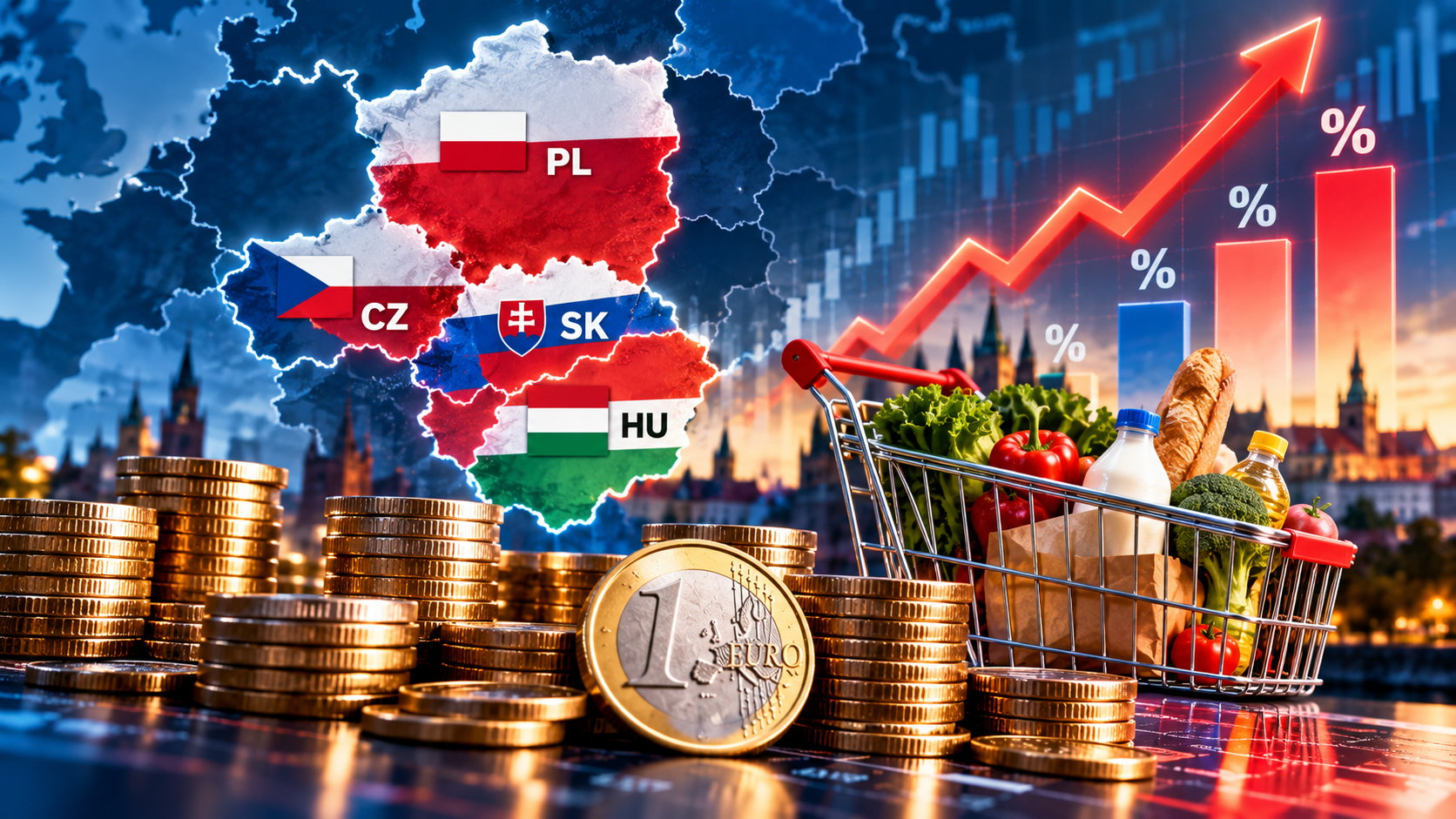 Inflácia vo V4 sa rozchádza: Poľsko smeruje k 4,5 percenta, Česko drží jadrová inflácia, Maďarsko je najnižšie